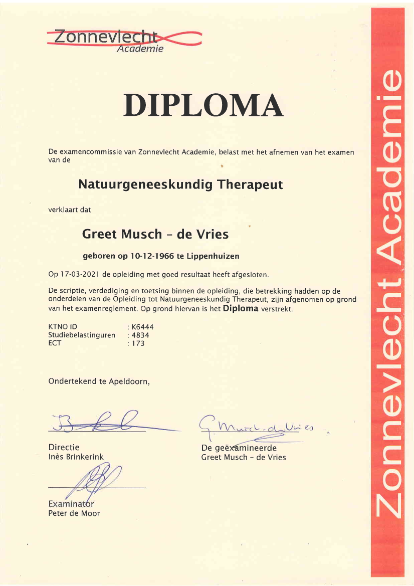 Diploma Natuurgeneeskundig Therapeut