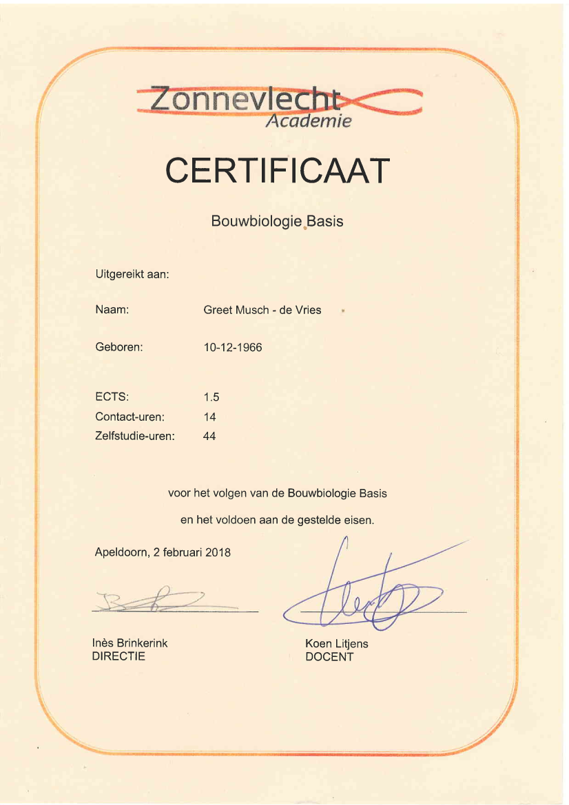 Certificaat Bouwbiologie Basis