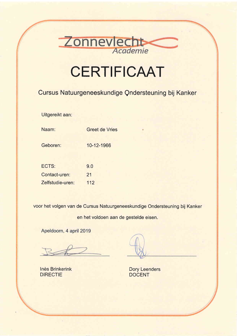 Cursus Natuurgeneeskundige Ondersteuning bij Kanker