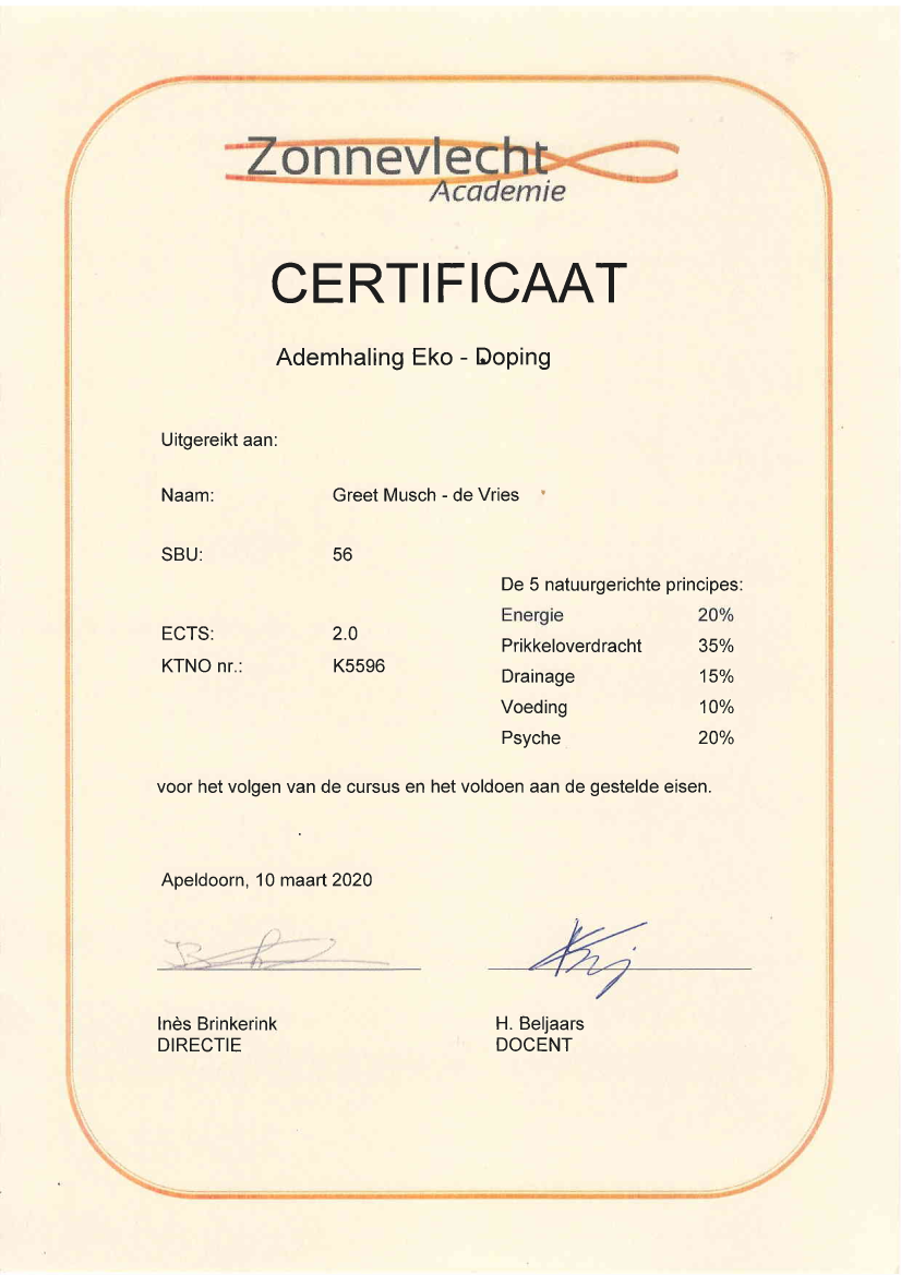 Certificaat Ademhaling Eko-Doping